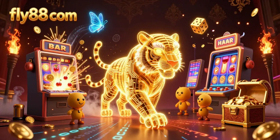 Win big at fly88 com with vibrant 3D visualization of a digital casino bursting with excitement.