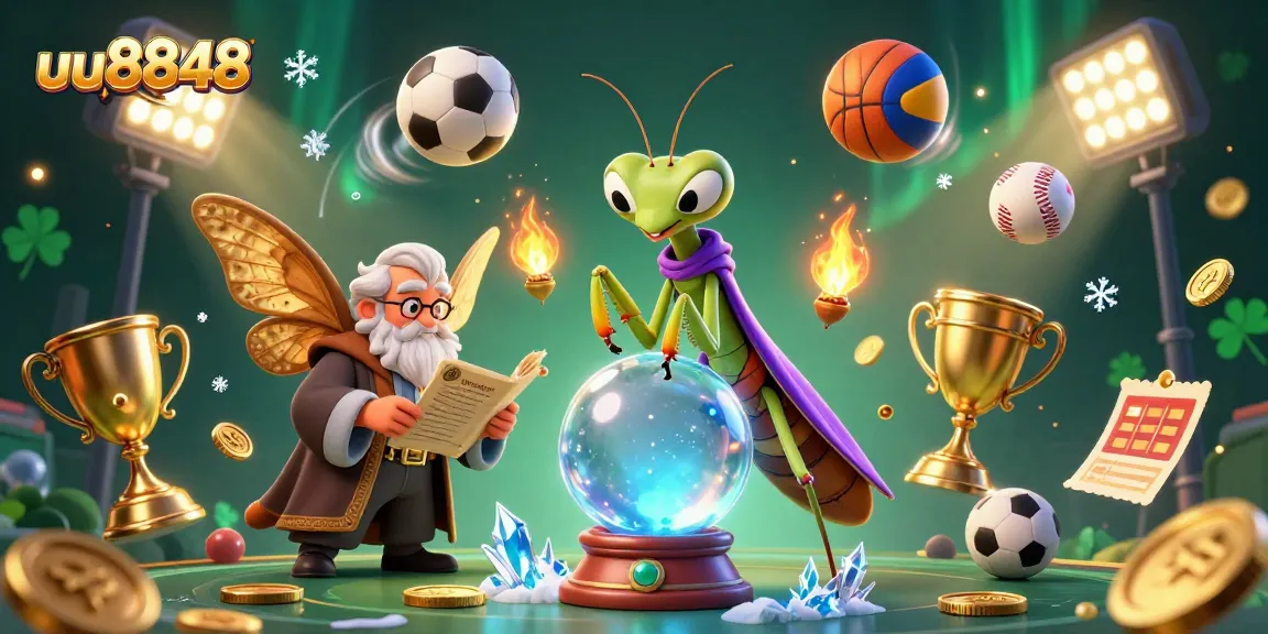 Engage with uu8848 through a colorful casino-themed scene featuring fortune tellers and sports betting elements.