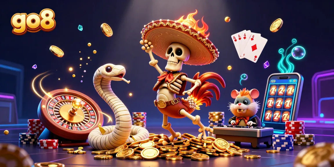 Experience the excitement of gaming at go8 with colorful characters, golden coins, and premium casino scenes.