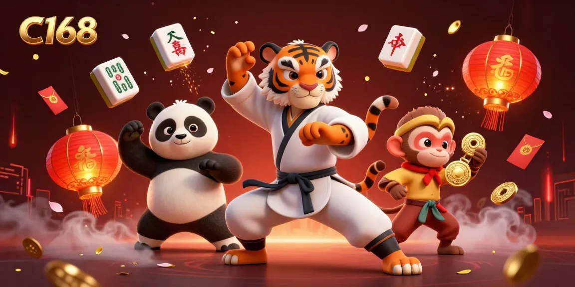 Experience thrilling gameplay at C168 with kung fu characters and vibrant casino elements in action.