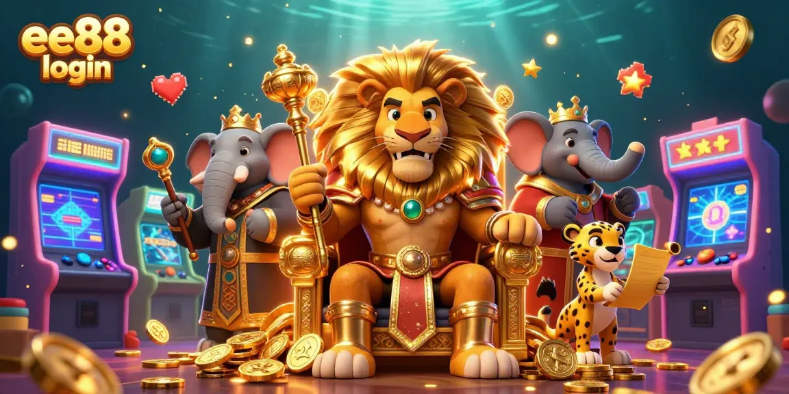 Experience the thrill of ee88 login with a captivating 3D casino scene full of vibrant gaming elements.