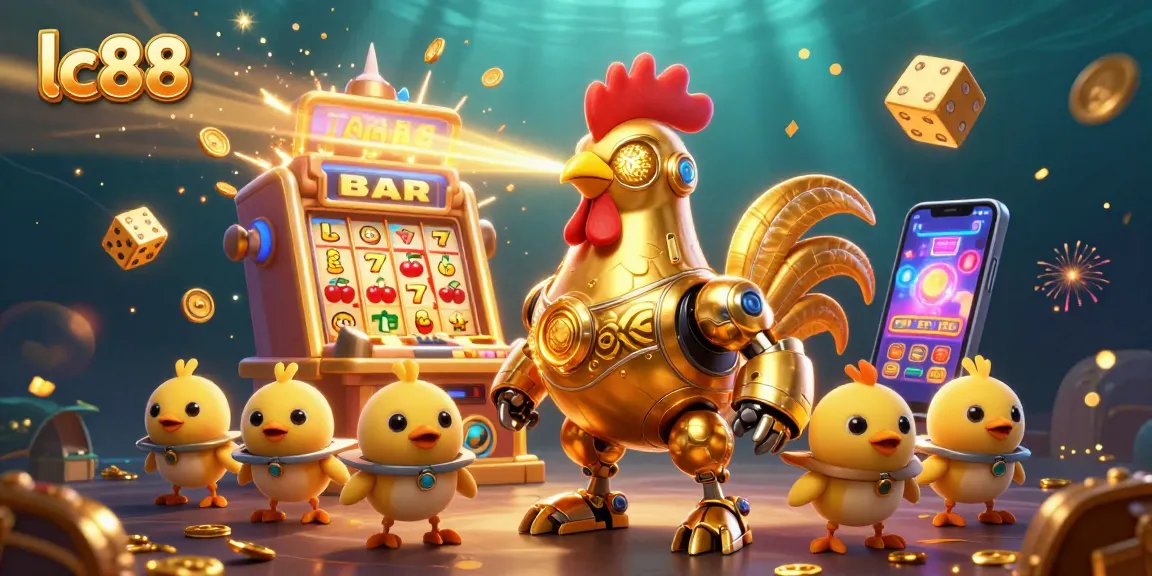 Experience exciting gaming at lc88 with a vibrant 3D casino scene featuring a golden rooster and engaging game elements.