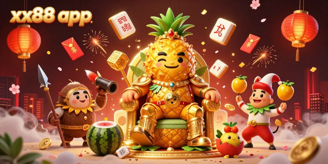 Engage with the xx88 app's exciting features in this vibrant casino scene showcasing playful characters and dynamic game elements.