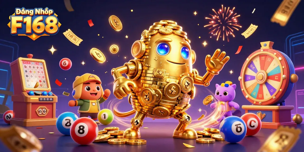 Experience the excitement of Đăng Nhập F168 with vibrant lottery and casino elements in a dynamic 3D illustration.