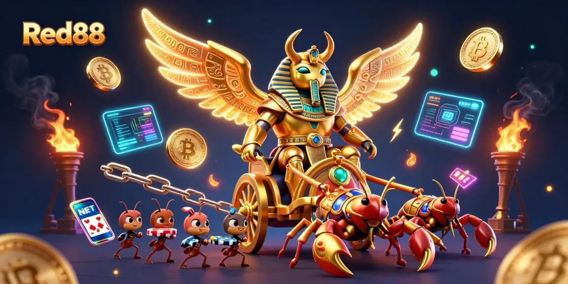 Red88 elevates your gaming experience with an immersive golden scarab and scorpion scene.